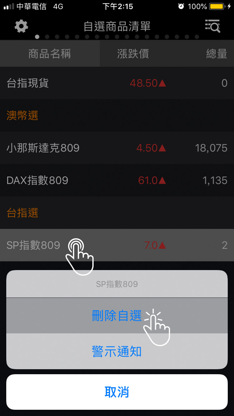 刪除自選股